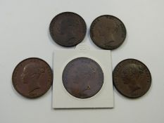 1854 Victorian copper penny with close colon, PTs NEF together with a further VF+ example, two