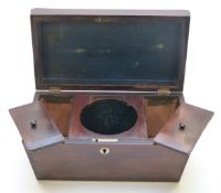 A 19thC sarcophagus shaped tea caddy, H 15cm x W 23cm x D 15cm