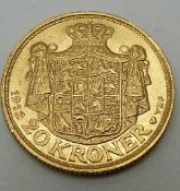 Frederik VIII 1912 Danish gold 20 Kroner coin, 8.98g