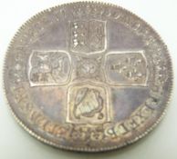 1750 George II crown, older head, plain angles reverse, QUARTO edge, toned, GVF