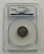 1858 CGS slabbed first young head Victorian sixpence, CGS F20, Davies 1057