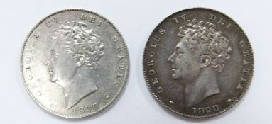 George IV 1826 sixpence, second bust, third reverse, VF+, together with an 1828 example, F-VF