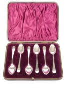 Cased set of six George V hallmarked silver teaspoons, Sheffield 1911 maker Fenton Brothers Ltd,