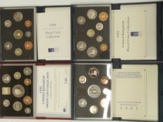 Royal Mint UK proof coin sets in deluxe cases comprising 1992, 1993, 1994 and 1998