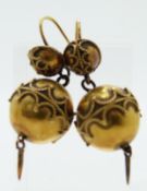 A pair of Victorian Etruscan gold earrings in the form of spheres with rope design