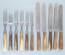 T.Renshaw and Son Sheffield set of early 19thC cutlery comprising five knives and six forks
