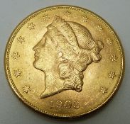 1903 USA Liberty head twenty dollar gold coin, San Francisco Mint, 33.4g