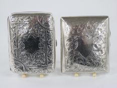 Two curved hallmarked silver cigarette cases with engraved decoration, 178g