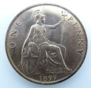 Victorian 1897 veiled head penny, unc, with full lustre
