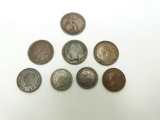 Various farthing fractions including Victorian, Edward VII and William IV, copper and silver
