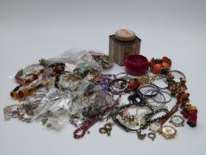 Costume jewellery including diamanté necklace, faceted beaded necklaces, silver necklace, bangles,