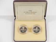 Royal Mint 1989 £2 silver proof Piedfort two coin set, in original case