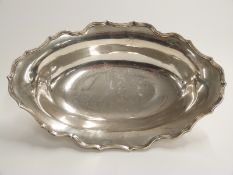Hallmarked silver pedestal shaped oval bowl, Chester 1918 maker Barker Brothers, height 7cm,