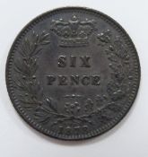 1878 young head Victorian sixpence, unc and toned, die number 70