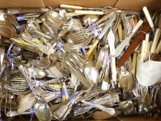 A large quantity of plated cutlery including sets