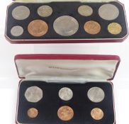 Two Elizabeth II specimen coin sets comprising 1965 nine coin set from crown to halfpenny and 1968