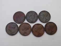 Seven copper pennies comprising five Victorian 1841, 1854, 1855, 1859 GF-VF and two William IV