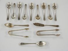 A quantity of hallmarked silver teaspoons, sugar tongs etc., weight 196g