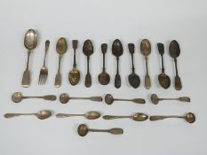 A quantity of Georgian and later hallmarked silver cutlery including mustard / salt spoons, 344g