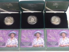 Three Royal Mint 2000 silver proof Piedfort Queen Elizabeth the Queen Mother centenary year