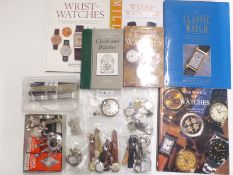 A collection of watches, watch repair tools and watch books including The Classic Watch,