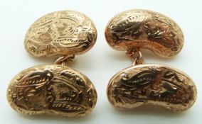 Georg Jensen 9ct gold cufflinks with engraved foliate decoration, Birmingham 1919, 4.1g
