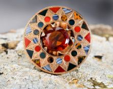 Victorian brooch set with agate and a citrine to the centre, 3.7cm