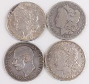 Three Morgan dollars, Detroit, New Orleans mint marks 1898, 1896 and 1921, together with an 1883