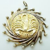Stuart Devlin silver gilt pendant depicting the Scorpio zodiac sign set with pearls with a copy of