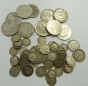 Approximately 178g of UK pre 1920 silver coinage, George III onwards, together with approximately