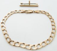 A 9ct gold curb link bracelet and a 9ct gold brooch, 9g
