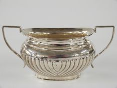 George V hallmarked silver twin handled sugar bowl with reeded decoration, Sheffield 1920, length