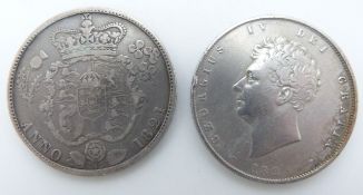 1821 George IV half crown, first head, first reverse, VF, together with an 1826 second head third