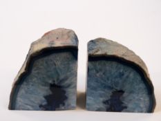 A pair of blue agate bookends H 11cm