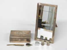 Edward VII hallmarked silver framed mirror with easel back, overall size 21 x 11cm, Birmingham