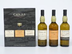 Caol Ila Islay single malt Scotch whisky three bottle collection comprising 18 year old, 12 year old
