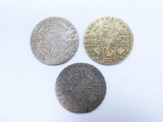 1787 George III sixpence with semee of hearts and some gilding, VF, together with two further fine