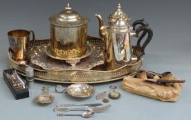 A collection of plated ware to include Elkington tea caddy, tray and pipes including Meerschaum '