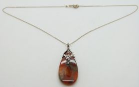Arts & Crafts silver pendant set with moss agate after Amy Sandheim, 4.2 x 2cm