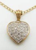 A 9ct gold necklace and a 9ct gold heart pendant set with diamonds
