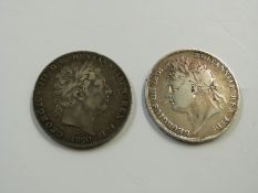 George III 1820 LX crown together with a George IV 1822 SECUNDO example, both F