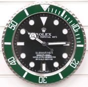 Rolex Oyster Perpetual Submariner dealers shop display advertising wall clock with black face and