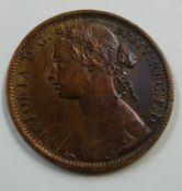 1874 Victorian bun head penny, six berries, some lustre, nicely toned beaded borders, VF+