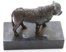 A bronze figure of a bull on marble plinth, height 10cm.