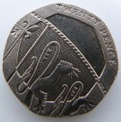 Royal Shield of Arms, undated error obverse 20 pence coin (2008) mule, Spink 4636A, EF+