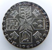 George III 1787 sixpence with semee of hearts, EF-unc with blue edge toning