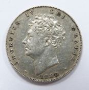 George IV 1828 sixpence, second bust, third reverse, slight double strike to king's name, misaligned