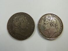 George III 1819 LIX crown together with a George iV 1822 TERTIO example, both F