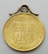 An 1887 gold half sovereign in pendant mount, 4.18g