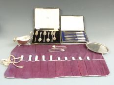 A quantity of silver plate to include cased cutlery, one by Goldsmiths & Silversmiths Company Ltd,